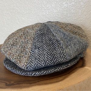 Vintage Hand Woven Harris Tweed flat cap brown and tan 100% Scottish Wool